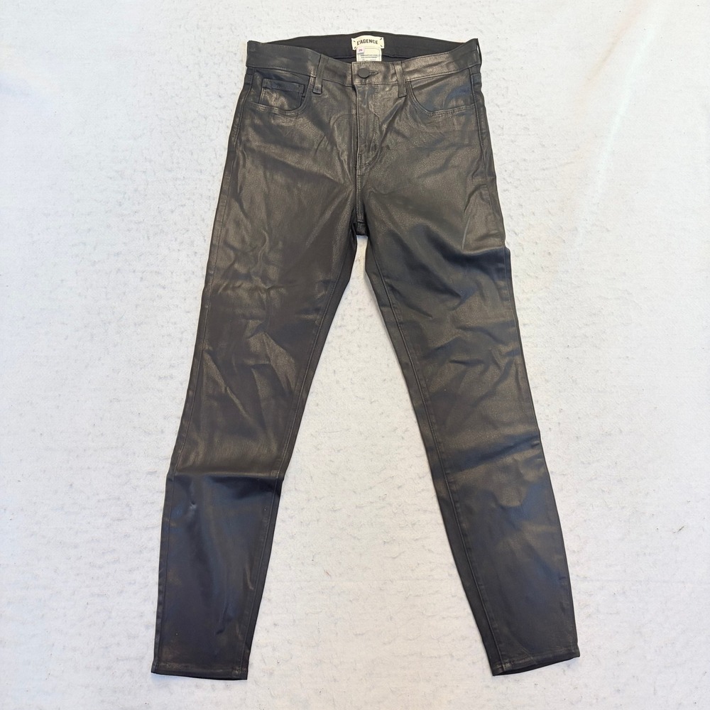 L'AGENCE Margot Skinny Pants Womens 26 Black Coated High Rise Jean